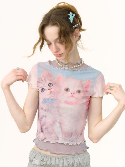 Cat Printed Short Sleeve T-shirt【s0000012255】