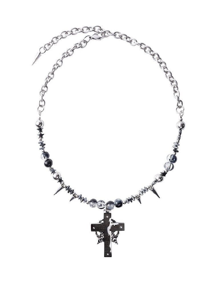 Black Magic Rivet Cross Heavy Necklace【s0000018971】