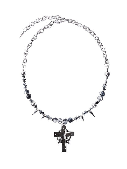 Black Magic Rivet Cross Heavy Necklace【s0000018971】