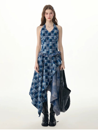 Patchwork Halter Irregular Dress【s0000017301】