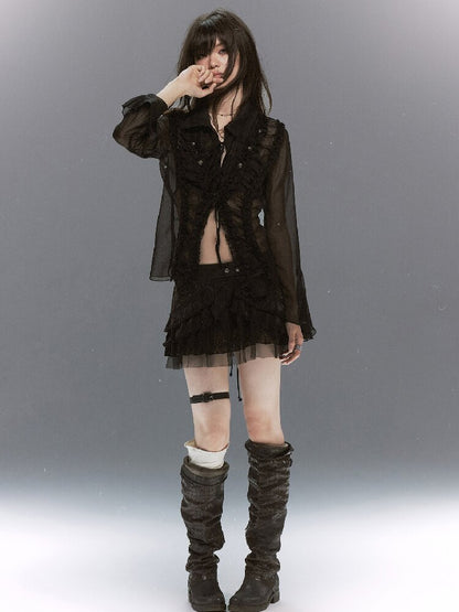 Sheer Chiffon Patchwork Lace Shirt【s0000017500】