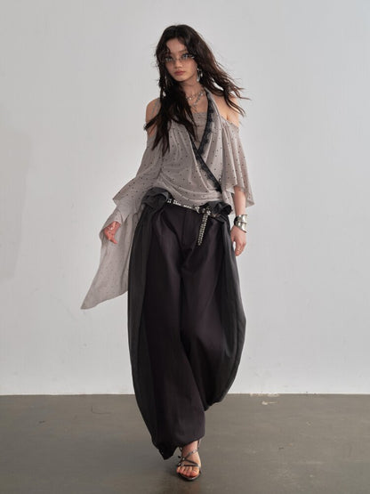 Pleated Patchwork Lantern Bubble Pants【s0000015690】