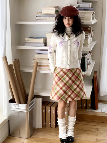 College-Style Casual Wool Plaid A-Line Skirt【s0000013983】