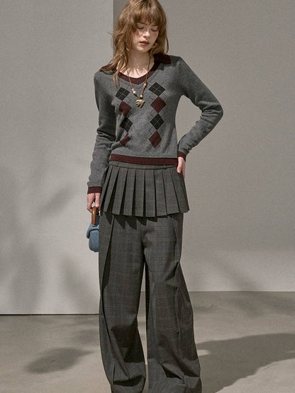 Contrast-Color Slim-Fit Pullover【s0000014405】