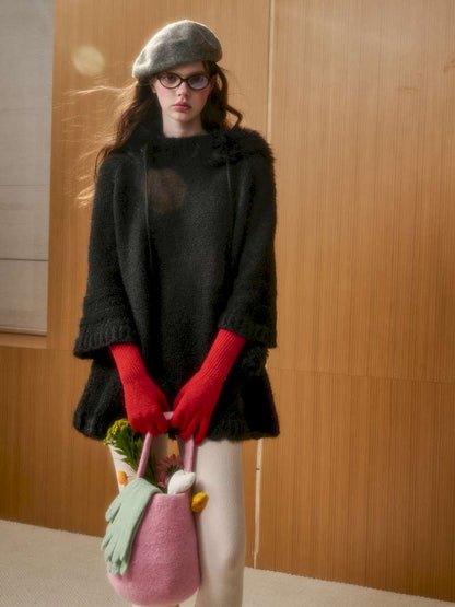 Wool Thick Hooded Fur Collar Knit Cape Skirt【s0000014890】