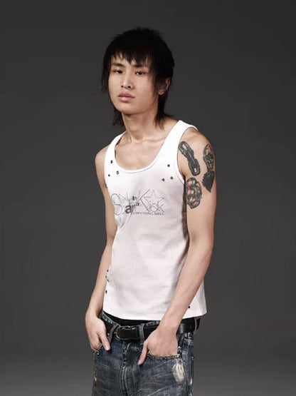 Distressed Irregular Rivet U-Vest【s0000018267】