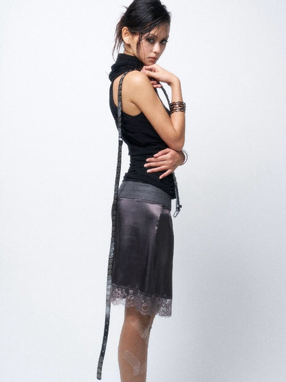 Studded Satin Lace Panelled Skirt【s0000016068】