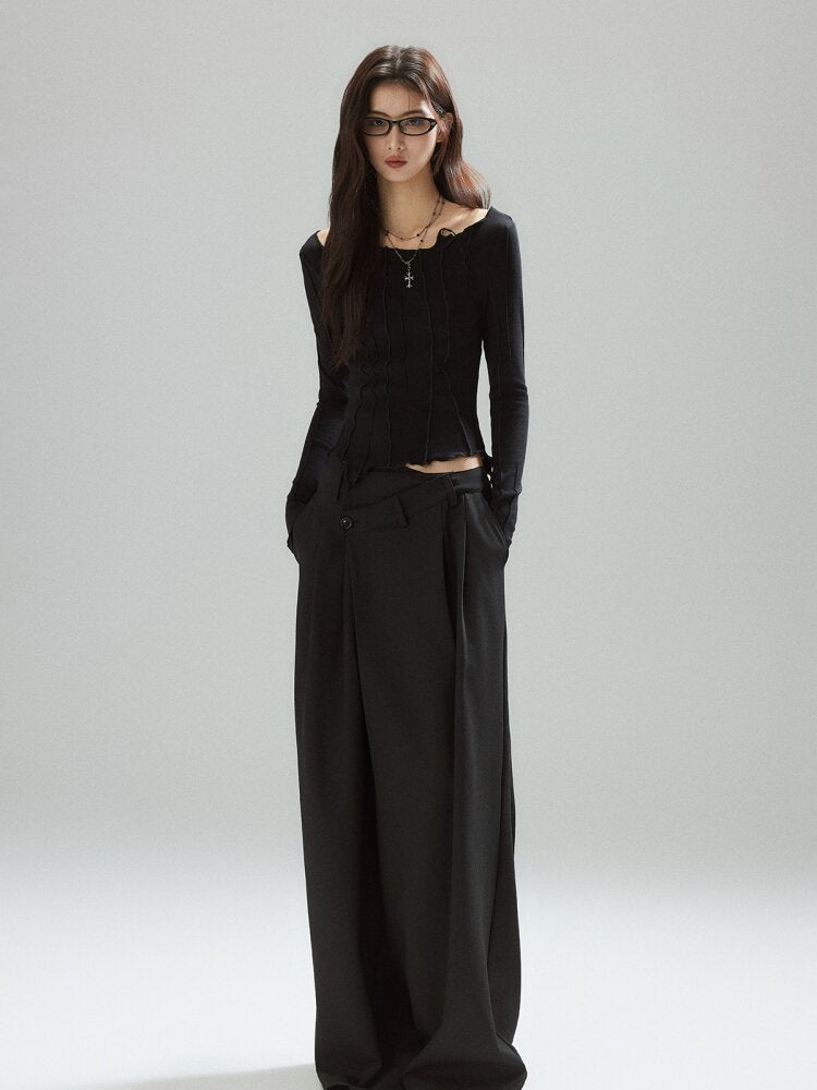 Black Panelled Split Line Top【s0000015598】