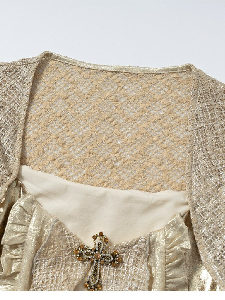 Baroque Satin Ruffle Two Piece Dress【s0000016996】