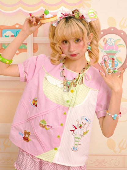 Embroidery Sweet Asymmetrical Peplum Shirt【s0000013352】