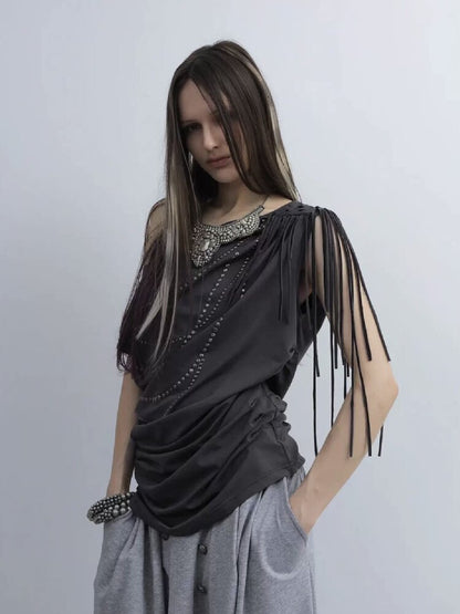 Fringe Shirred Diamond T-Shirt【s0000016568】