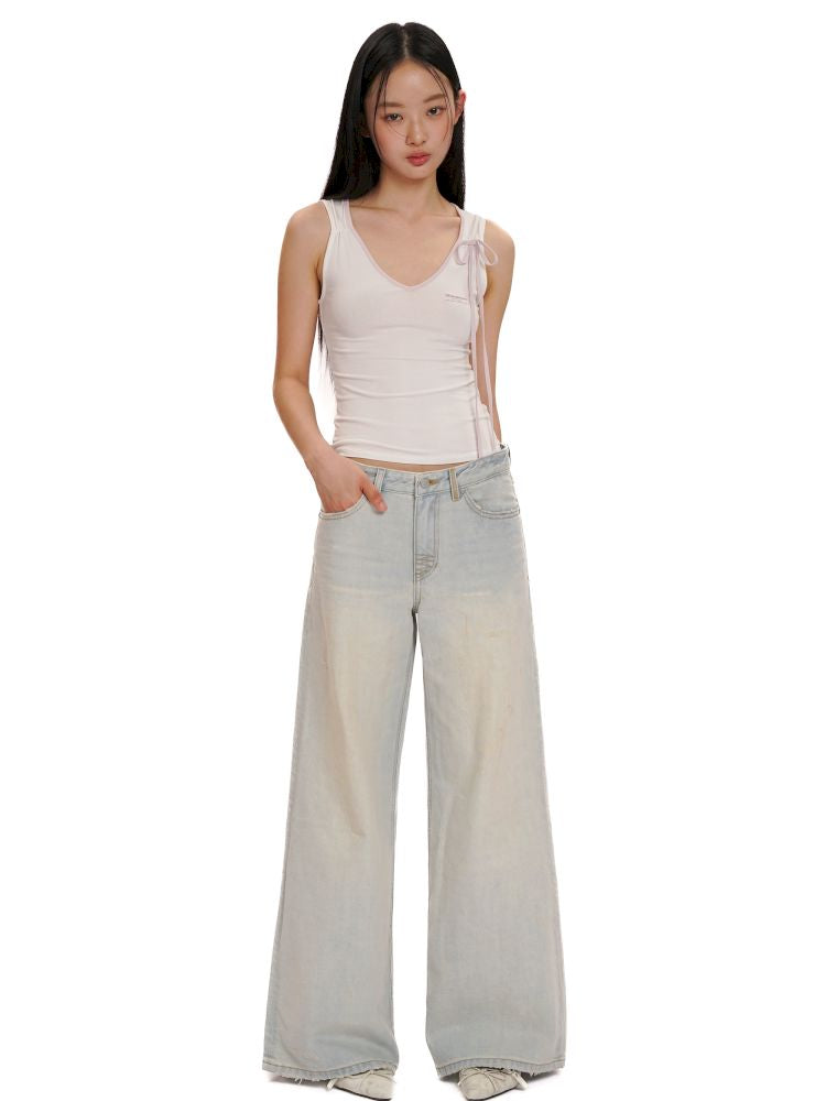 Spray horsey loose denim pants【s0000013442】