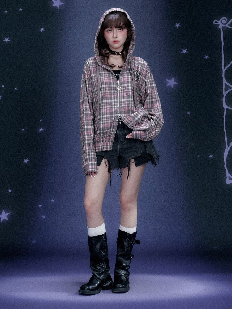 Plaid Hooded Street Style Jacket【s0000015766】