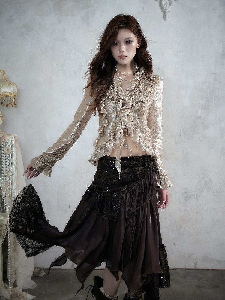 Wood Flange Waist-Cinching Shirt【s0000017986】