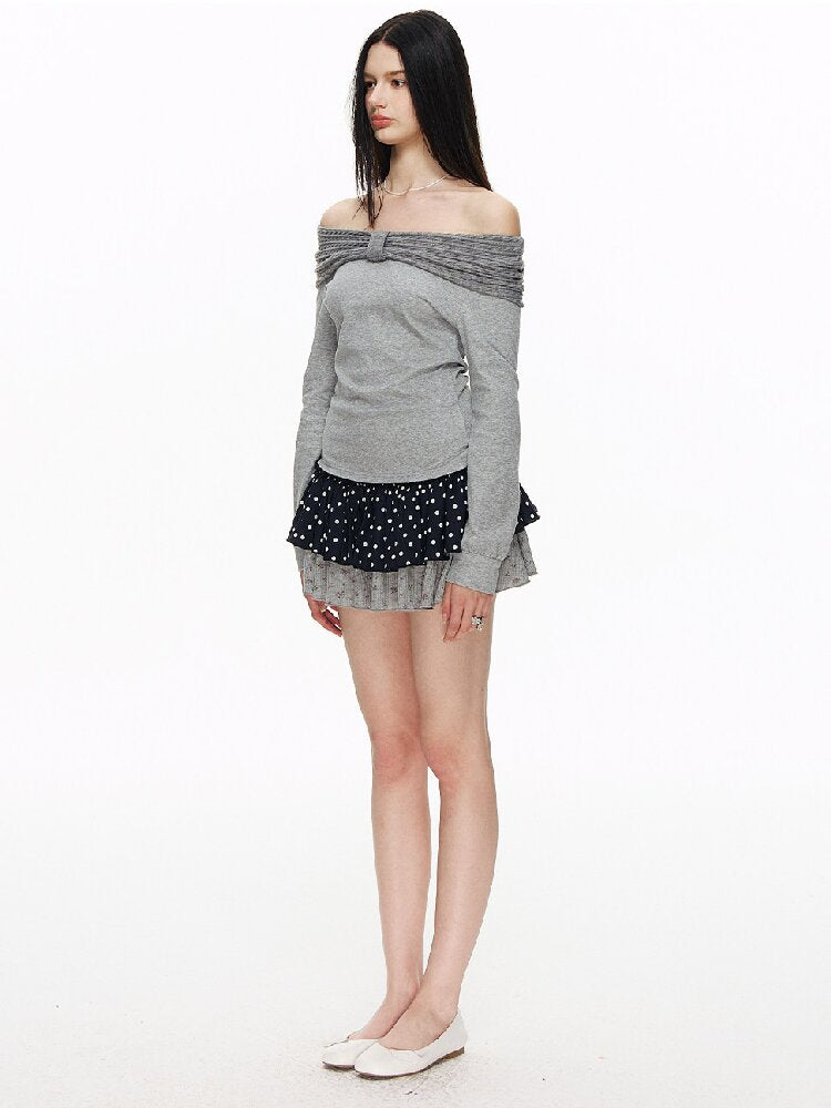One Shoulder Bow Long Sleeve Top【s0000015875】