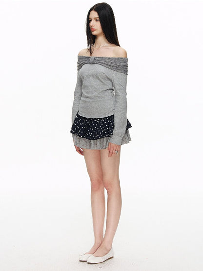 One Shoulder Bow Long Sleeve Top【s0000015875】