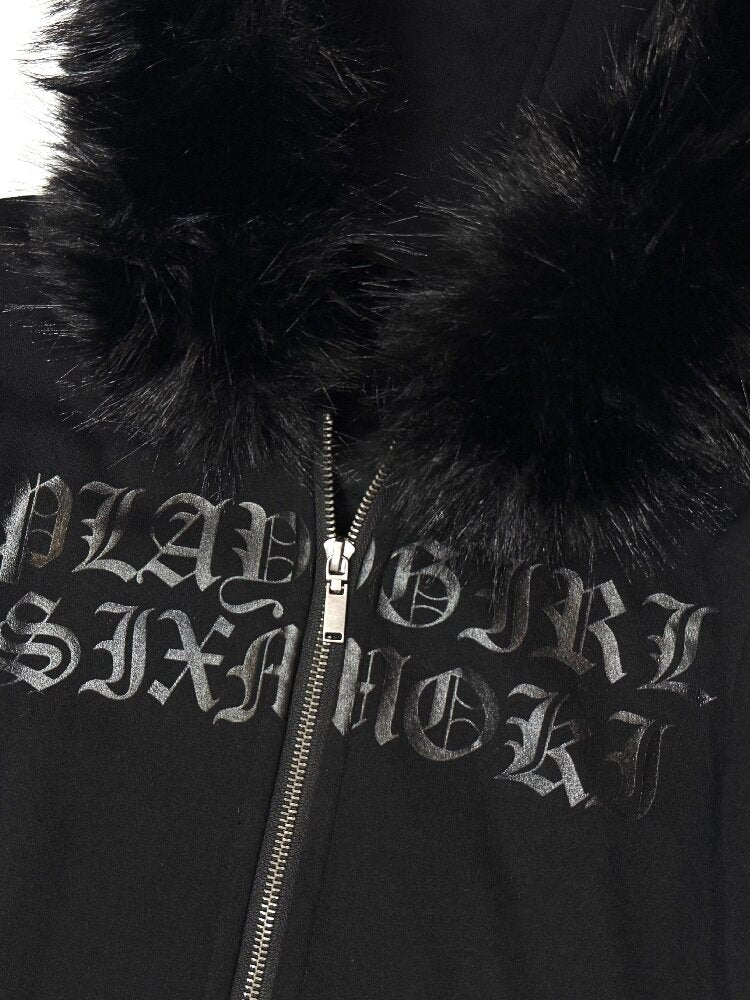 Glossy Black Fleece Hooded Fur Sweatshirt【s0000019103】