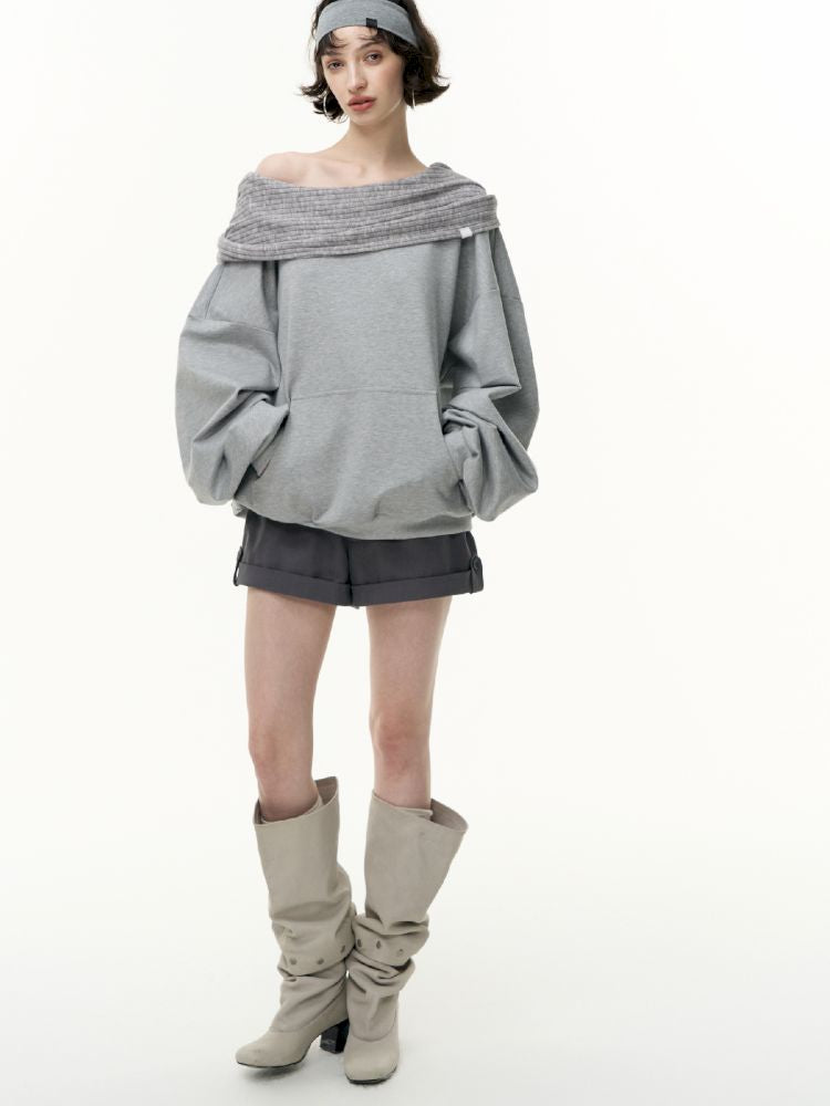 Ramped shoulder one-line collar loose pullover【s0000013735】