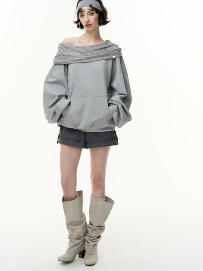 Ramped shoulder one-line collar loose pullover【s0000013735】