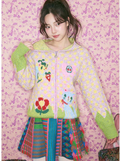 Color Knit Tassel Pleated Skirt【s0000015028】