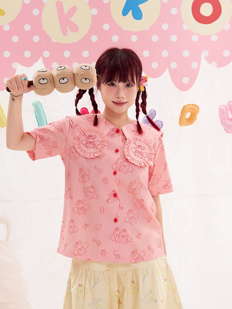 Animal Angel Bunny Collar Pink Shirt【s0000013190】
