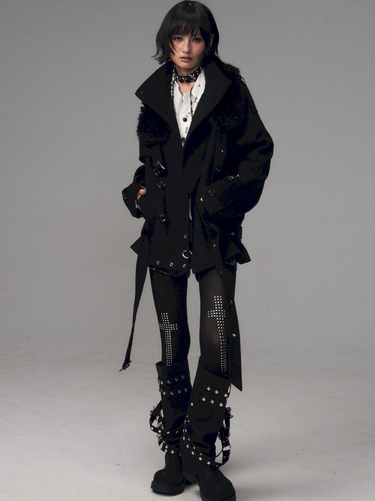 Dark Wool Double-Breasted Coat【s0000014451】