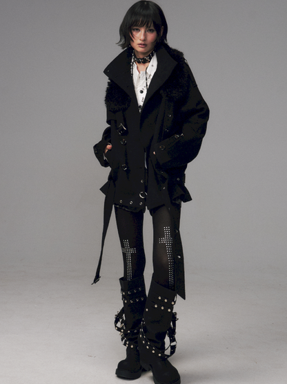 Dark Wool Double-Breasted Coat【s0000014451】