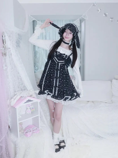 Polka Dot Floral Bud Chiffon Spaghetti Strap Dress【s0000013971】