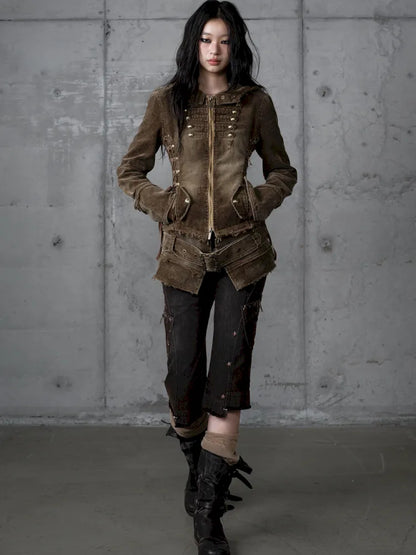 Corduroy Detachable Slim-Fit Hooded Jacket【s0000013952】