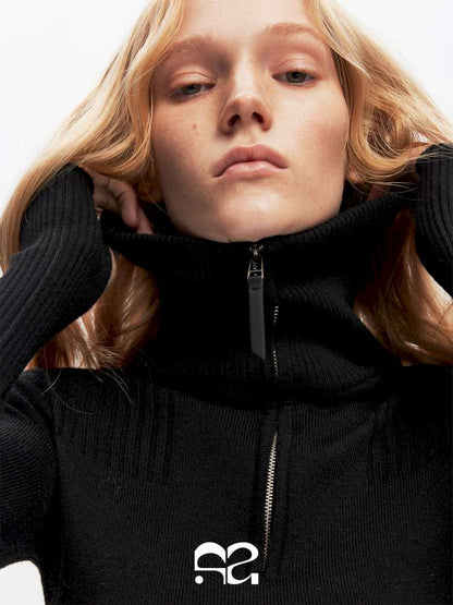 Half-Turtleneck Zip Knit Long-Sleeve T-Shirt【s0000014876】