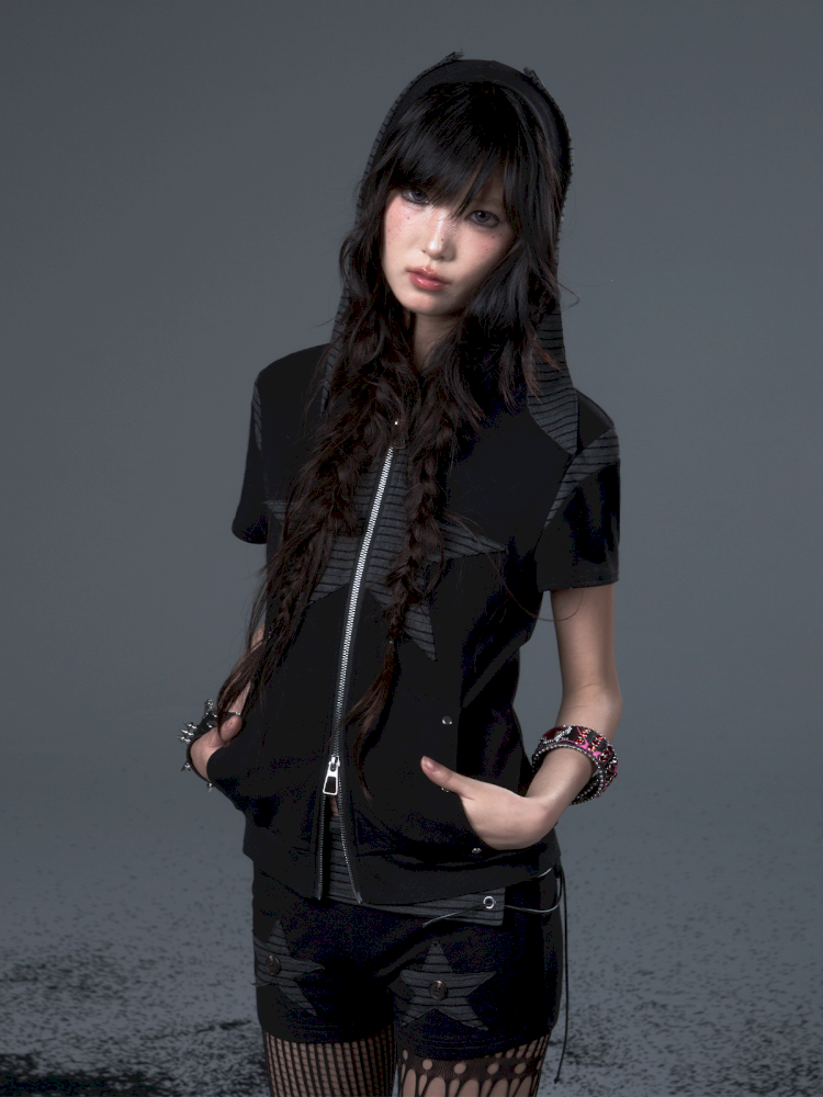 Stars Rabbit Ears Hooded Double Zipper Cardigan【s0000012442】