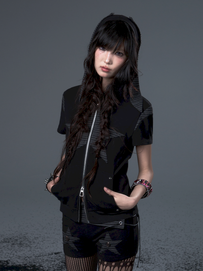 Stars Rabbit Ears Hooded Double Zipper Cardigan【s0000012442】