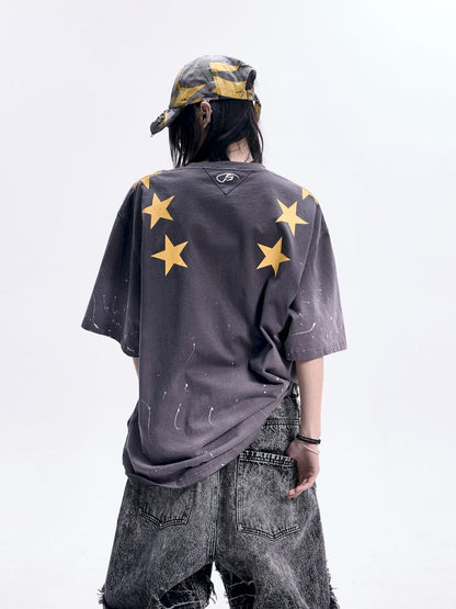 Ink Splatter Print Gradient Washed T-Shirt【s0000012094】