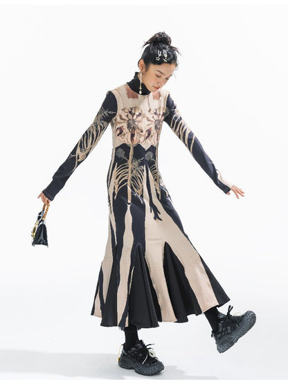 Printed Long Big Hem Dress【s0000011314】