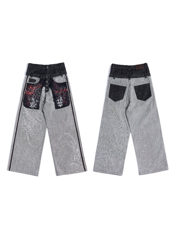 Bare-eared Pulping Double-waisted Jeans【s0000016959】