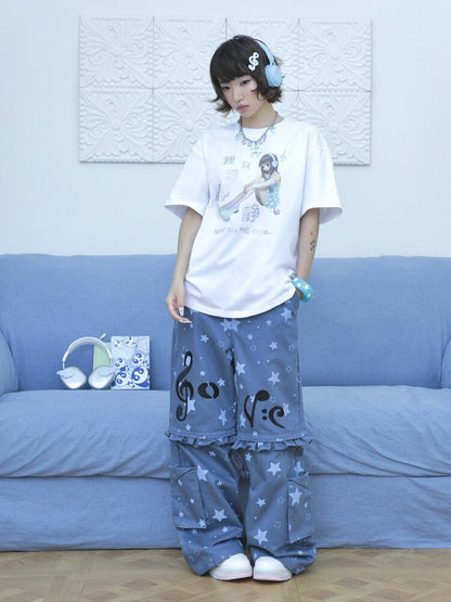 Embroidery Star Wide Leg Pants【s0000017129】