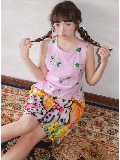 Little Flower Cotton Printed Sleeveless Dress【s0000013335】