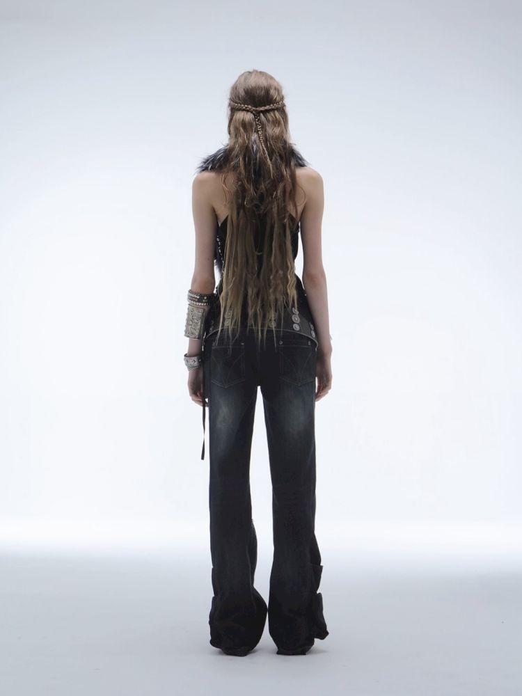 Frayed Layered Silhouette Denim Pants【s0000013903】