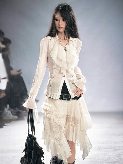 Gothic Pleated Ruffled Slim Shirt【s0000015450】