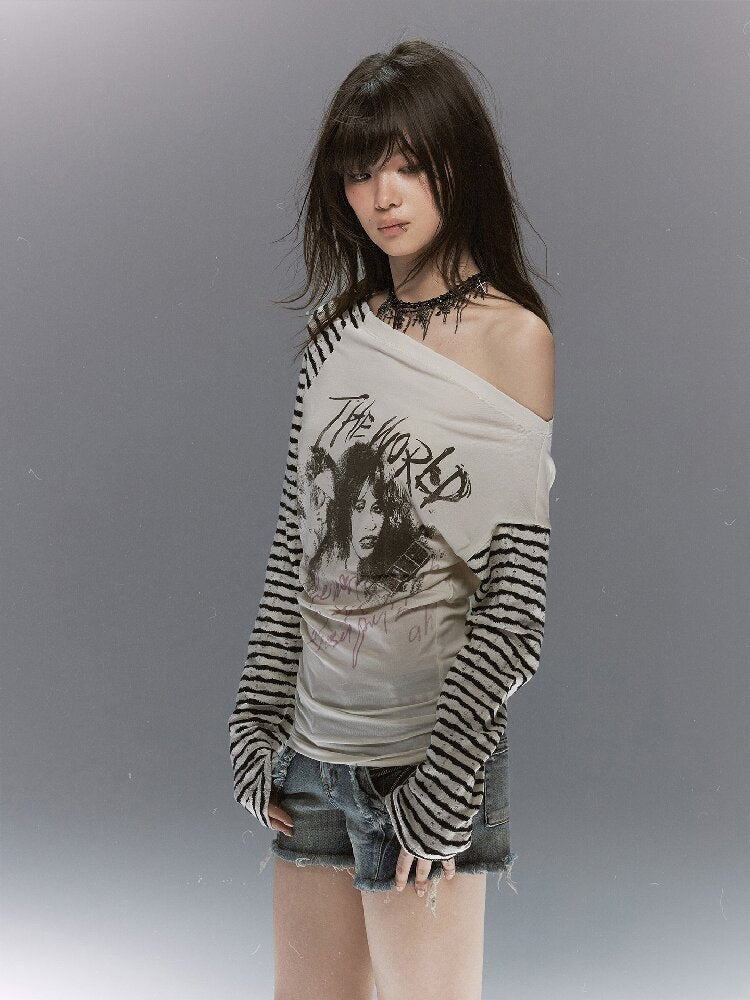 Punk Graffiti Portrait Striped T-Shirt【s0000017854】