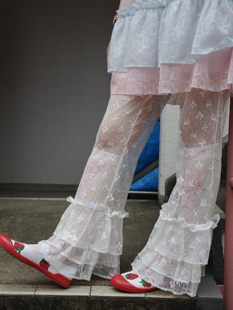 Bow Lace Versatile Flared Pants【s0000017761】