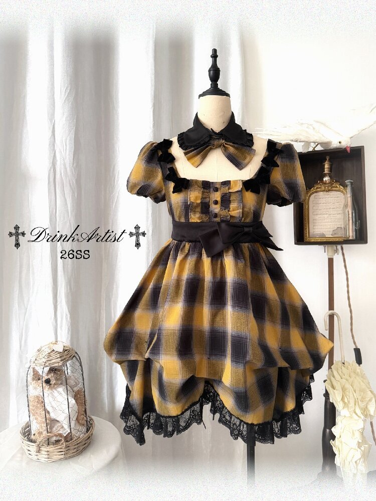 Plaid Puff Sleeve Lantern Dress【s0000016892】