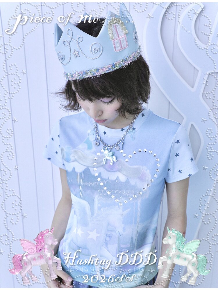 Rhinestone Unicorn Stitching Tee【s0000017132】