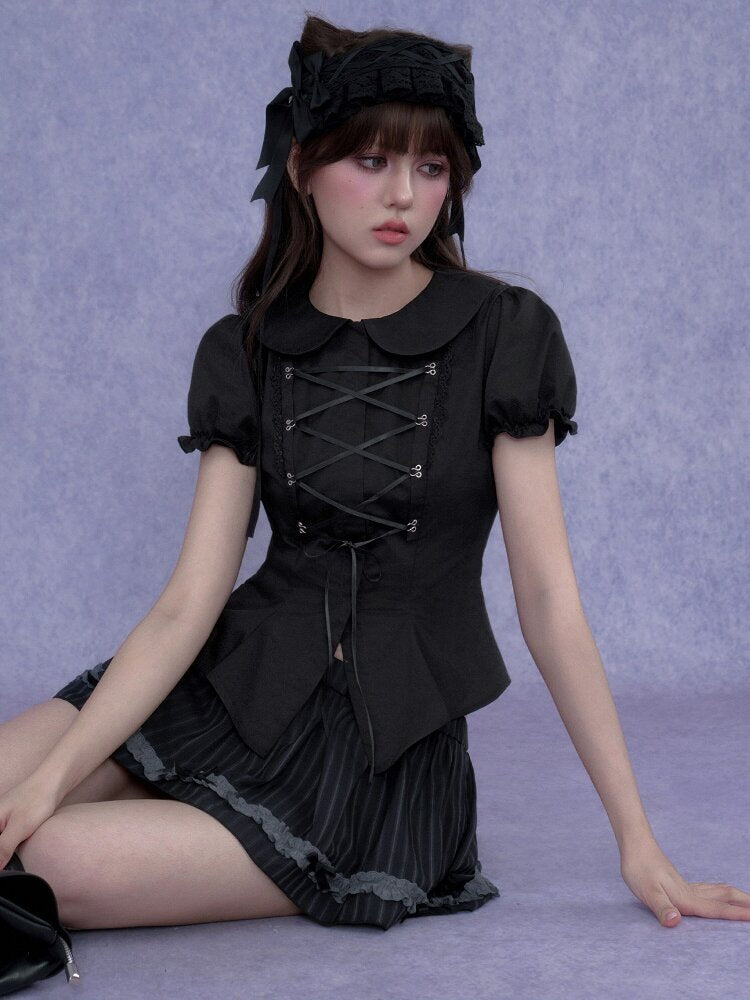 Strappy Puff Sleeve Shirt Top【s0000017272】