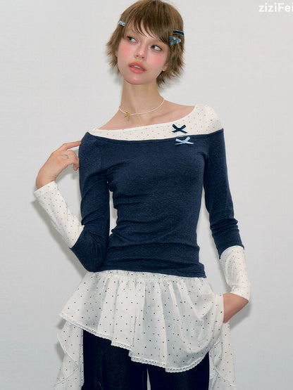 Polka Dot Patchwork Knit Top【s0000017892】