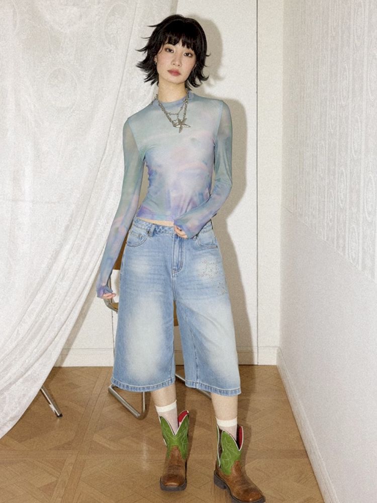 Small fish printing long-sleeved skin jacket【s0000012296】