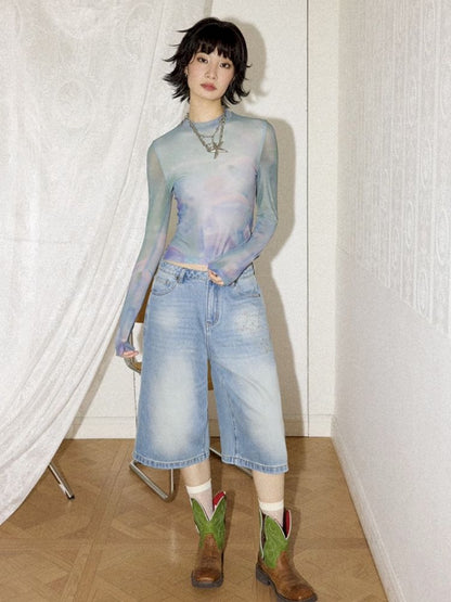 Small fish printing long-sleeved skin jacket【s0000012296】