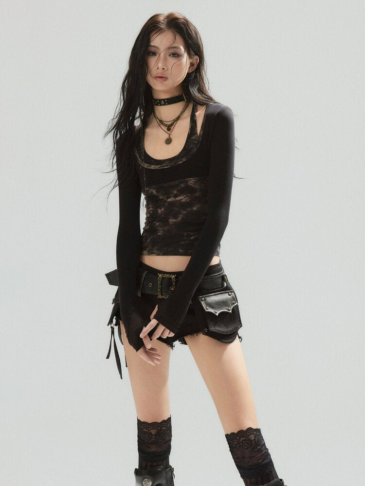 Wool Color-Blocking Lyocell Top【s0000015599】