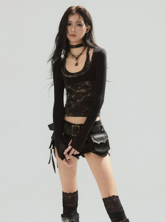 Wool Color-Blocking Lyocell Top【s0000015599】