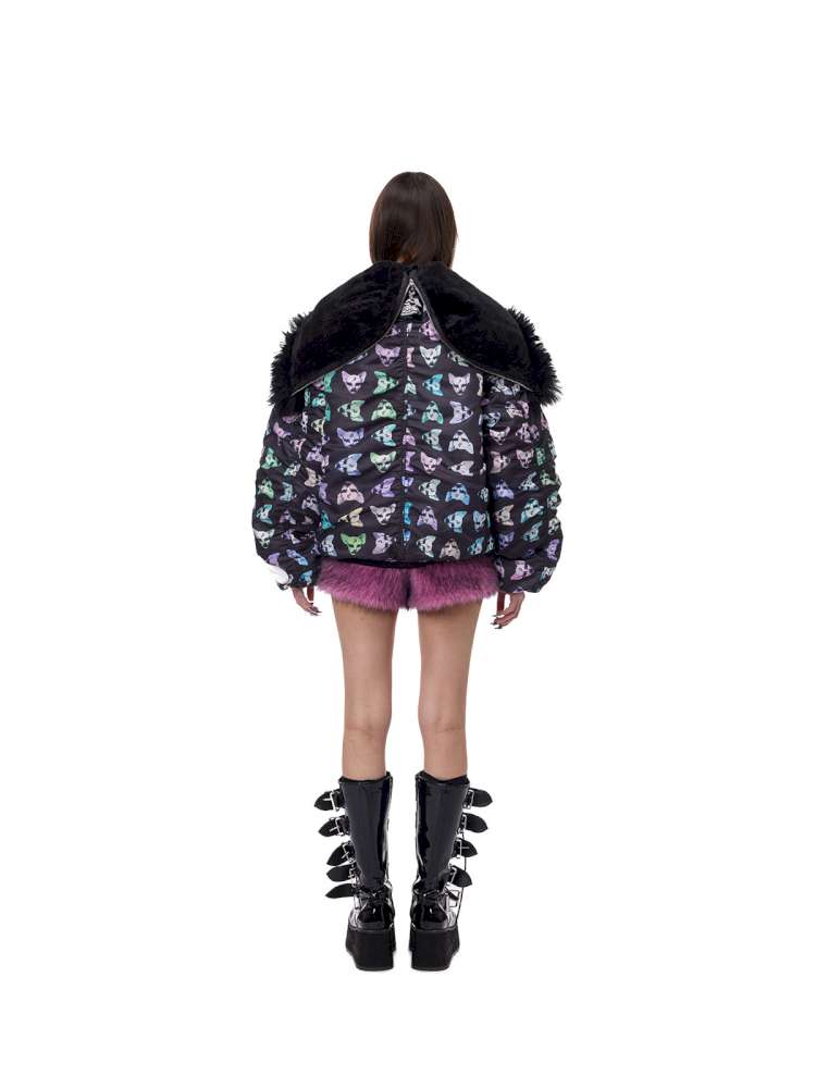 Black Metal Fur Collar Cotton Suit【s0000015129】